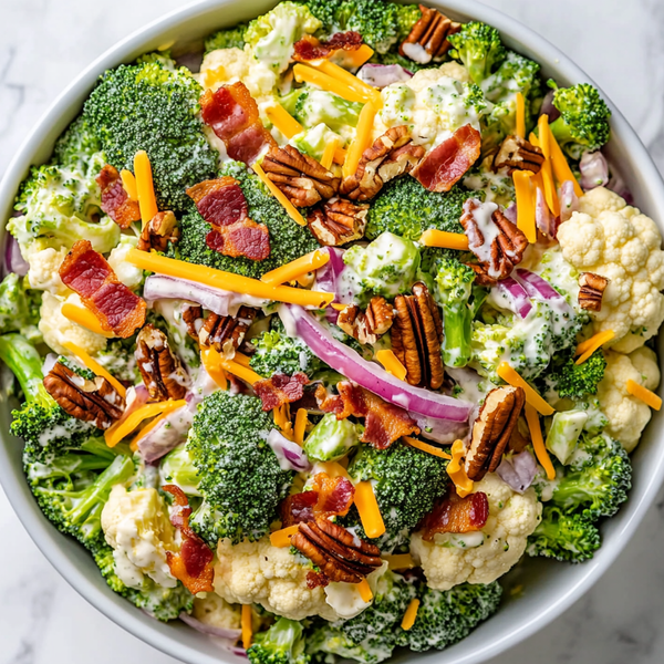 Low Carb Broccoli Cauliflower Salad with Bacon Recipe