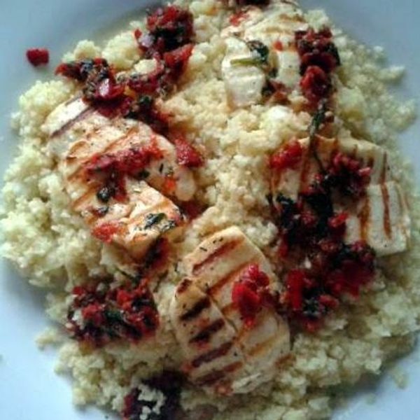 Halloumi with Cauliflower Couscous & Honey-Harissa