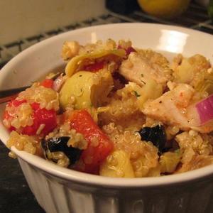 Quinoa Chicken Salad With Feta, Roasted Peppers & Artichoke Hearts
