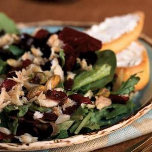 Mixed Greens Salad With Smoked Trout, Pistachios, And Cranberries