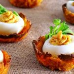 Low-Fat Deviled Eggs on Sweet Potato Nests