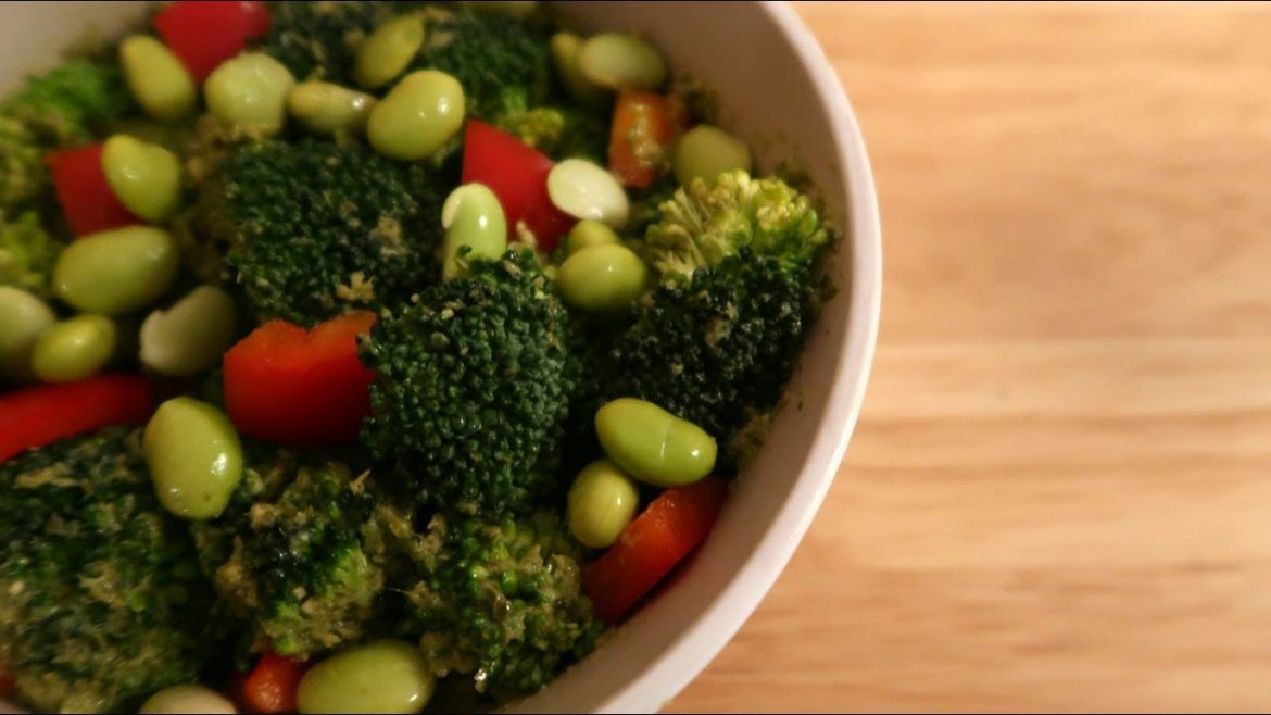 Vegan Broccoli Salad Recipe with Pesto, Peppers and Edamame