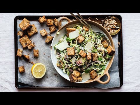 Brussels Sprout Caesar Salad Recipe (Vegetarian) // Izy Hossack Cooks