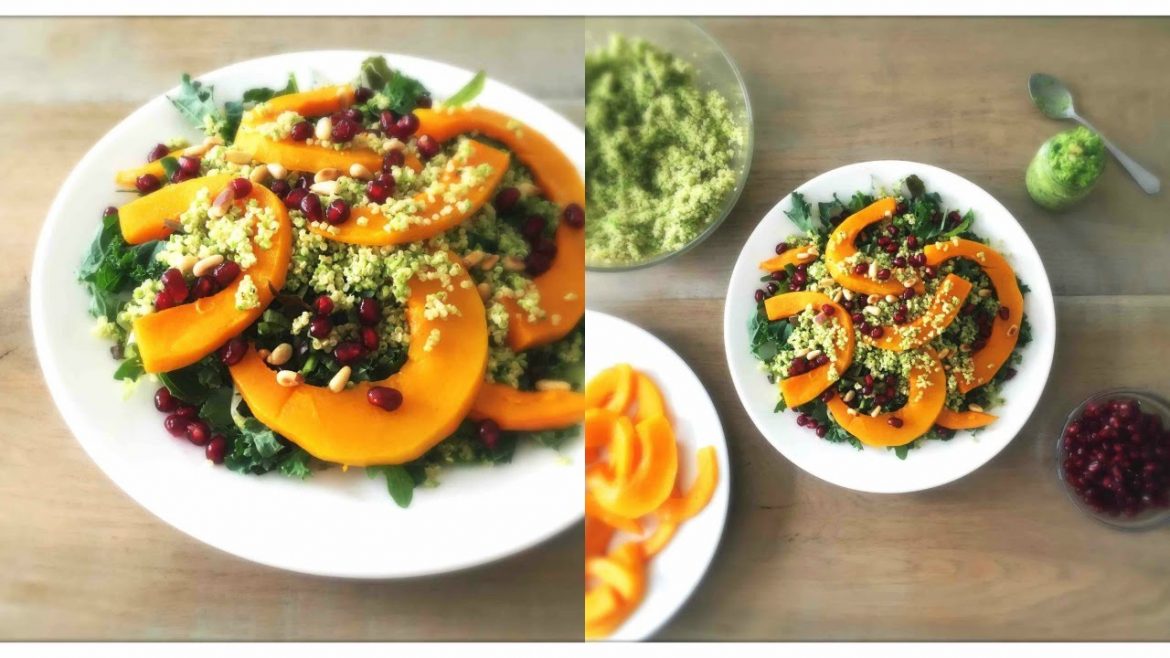 Healthy Vegan Comfort Food – Roasted Pumpkin Quinoa Salad with Mint and Pea Pesto