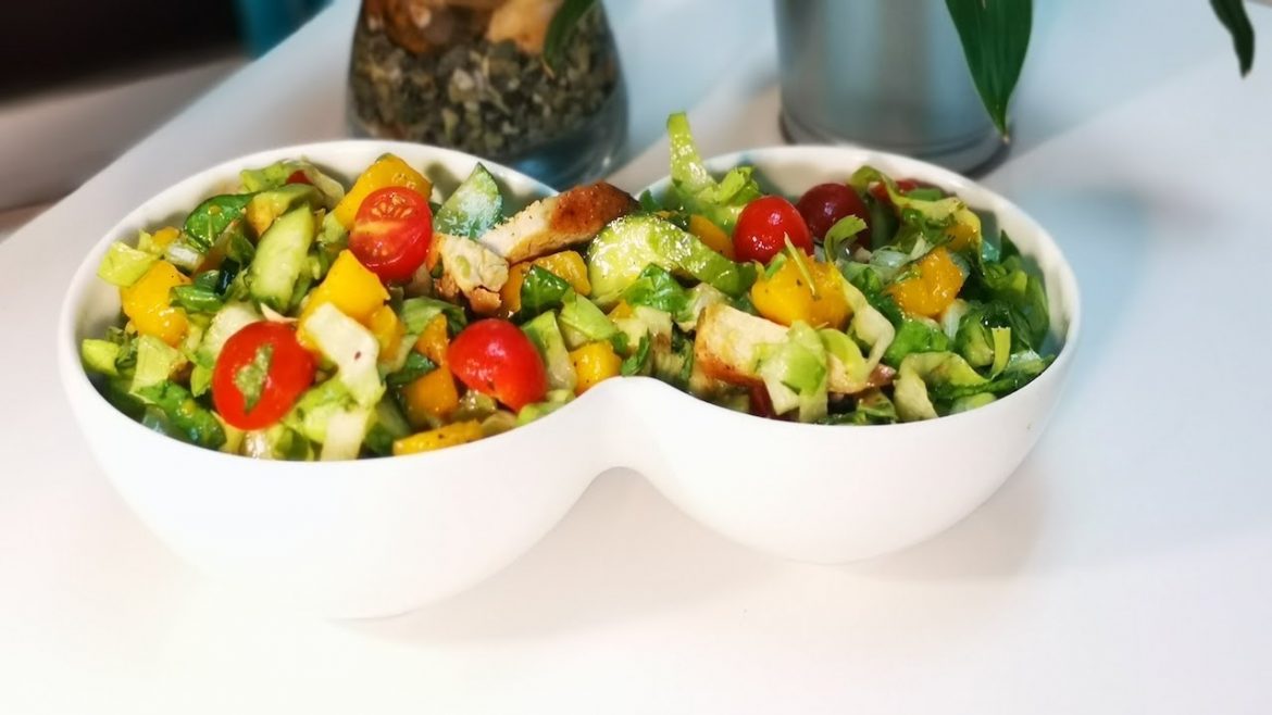 Healthy Mango Avocado Chicken salad recipe with homemade salad dressing