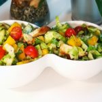 Healthy Mango Avocado Chicken salad recipe with homemade salad dressing