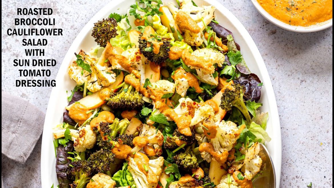 ROASTED BROCCOLI CAULIFLOWER SALAD WITH SUN DRIED TOMATO DRESSING | Vegan Richa Recipes