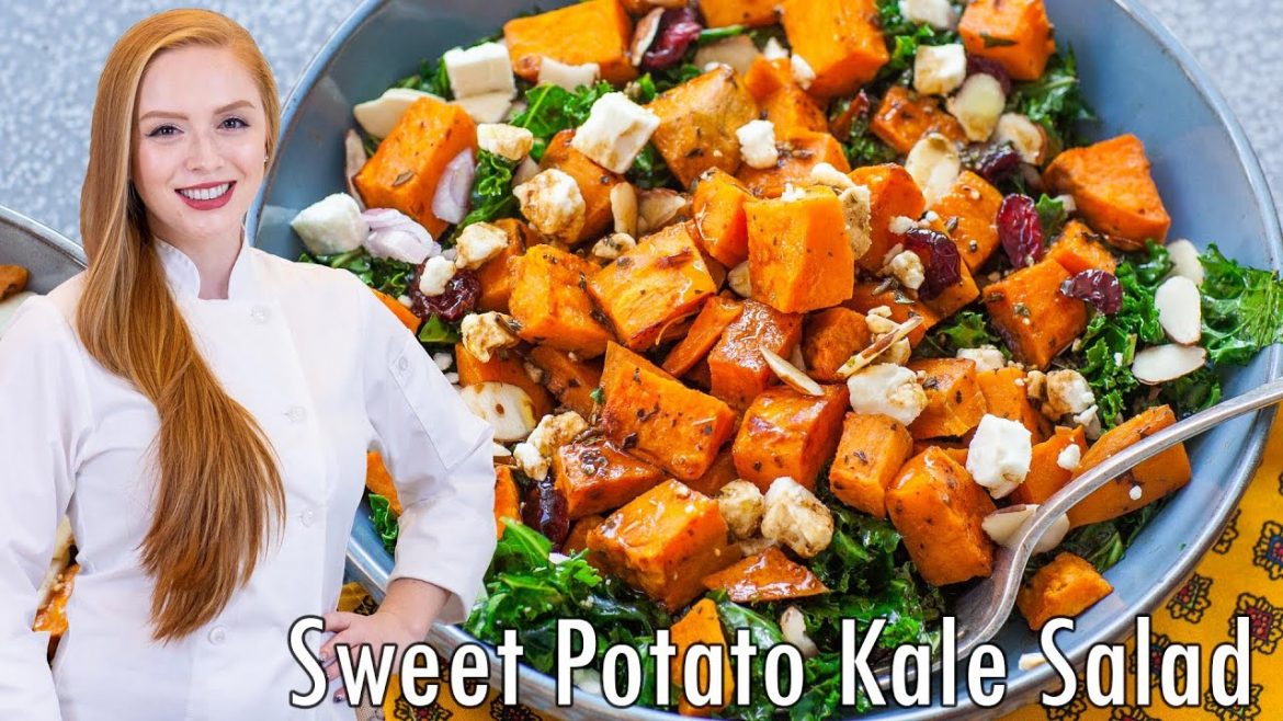 EASY Kale & Sweet Potato Salad Recipe!! With Almonds, Cranberries & Cheese!!