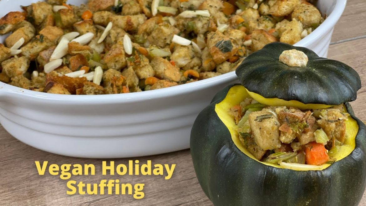 WFPB EASY Oil-Free Classic Vegan Thanksgiving Stuffing Recipe – Casserole or Cooked in Whole Squash