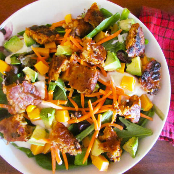 Black Bean Burger Salad with Cheddar &
