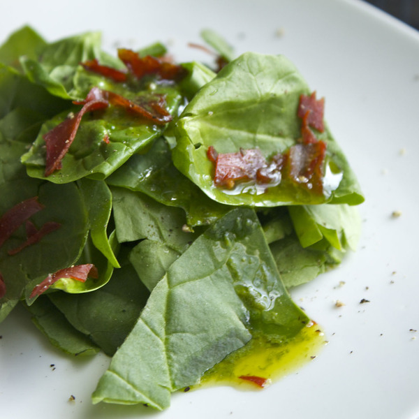 Spinach Prosciutto Salad with Basil Vinaigrette