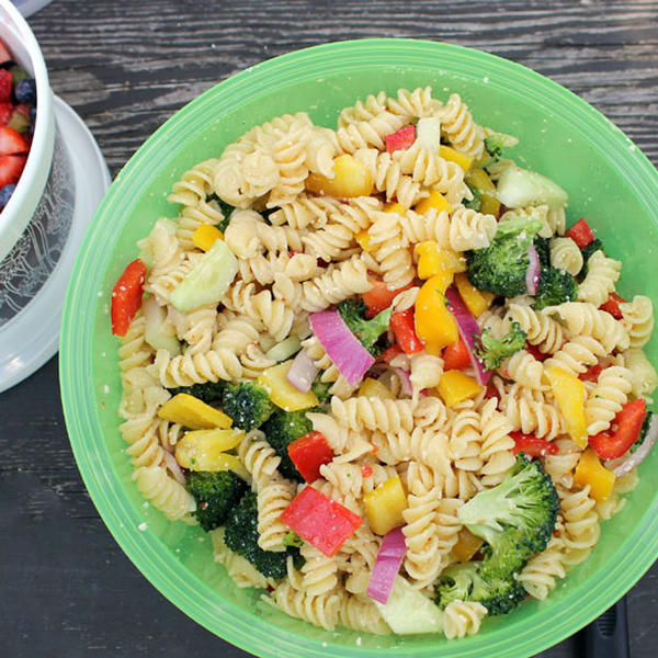 Rotini Pasta Salad with Broccoli Florets a