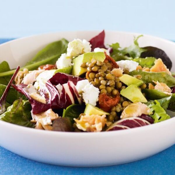 Salmon & lentil salad with goats cheese