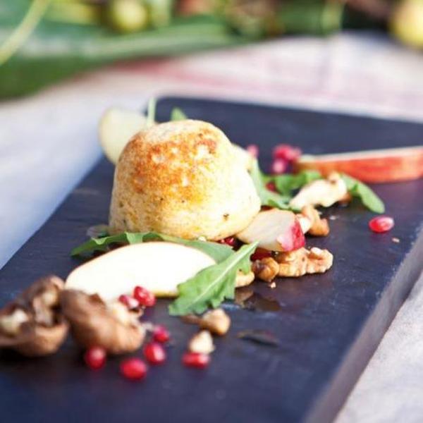 Cheese Souffle With Apple, Walnut & Pomegranate Salad