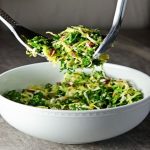 Kale and Brussels Sprouts Salad with Bacon and Pecorino cheese