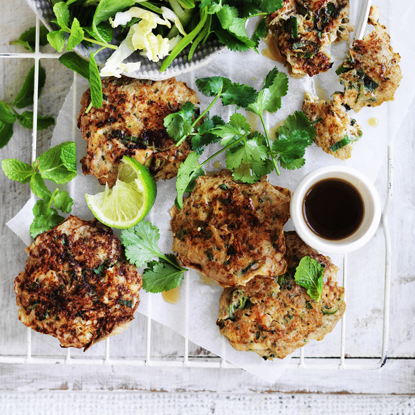 Thai crab fritters with cabbage salad