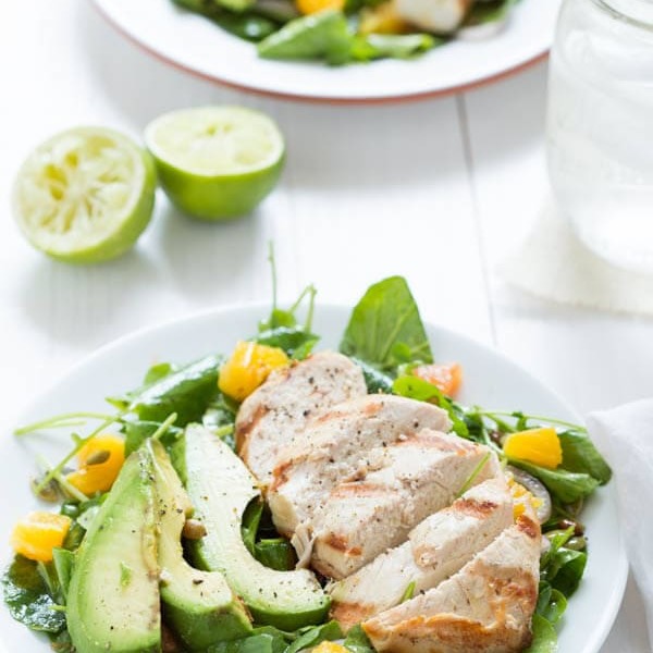 Grilled Tequila Chicken with Orange, Avocado and Pepita Salad