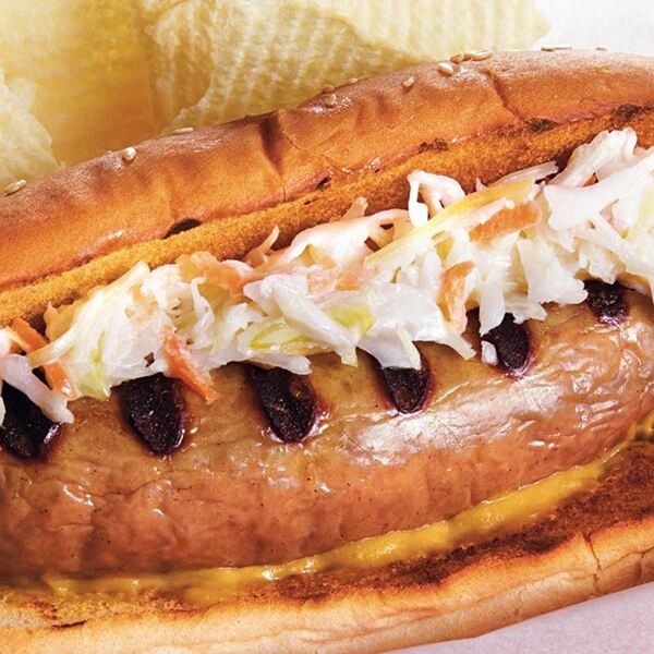 Turkey Brats with Sweet Slaw