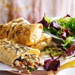 Cinnamon spiced chicken filo parcels with jalapeno aioli and mixed leaf salad