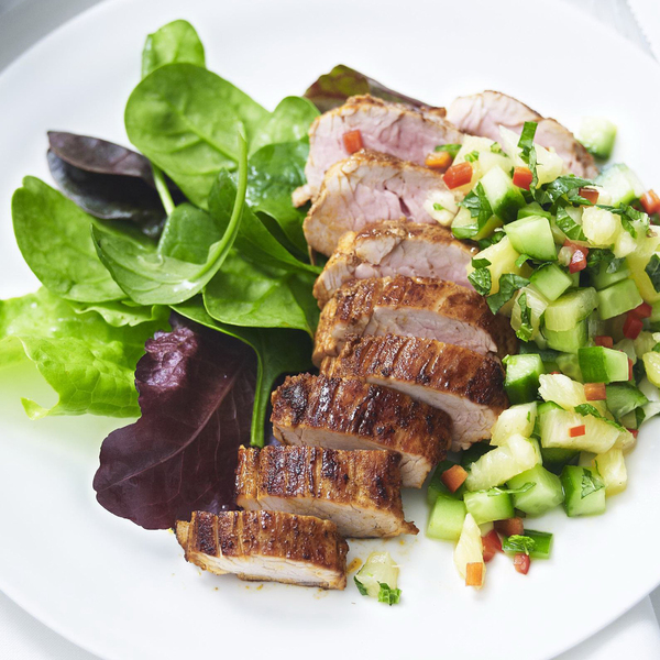 Pork with pineapple and cucumber salsa