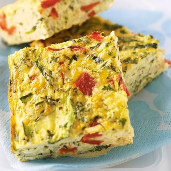 Roasted capsicum, rice & feta frittata