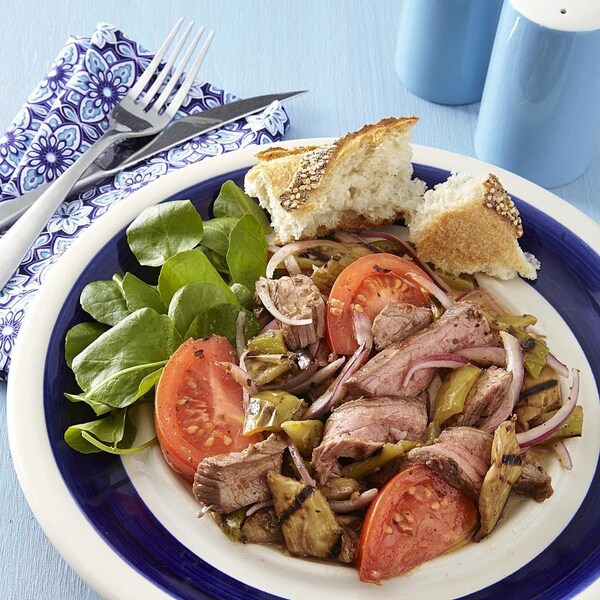 Grilled Steak Salad with Tomatoes & Eggplant