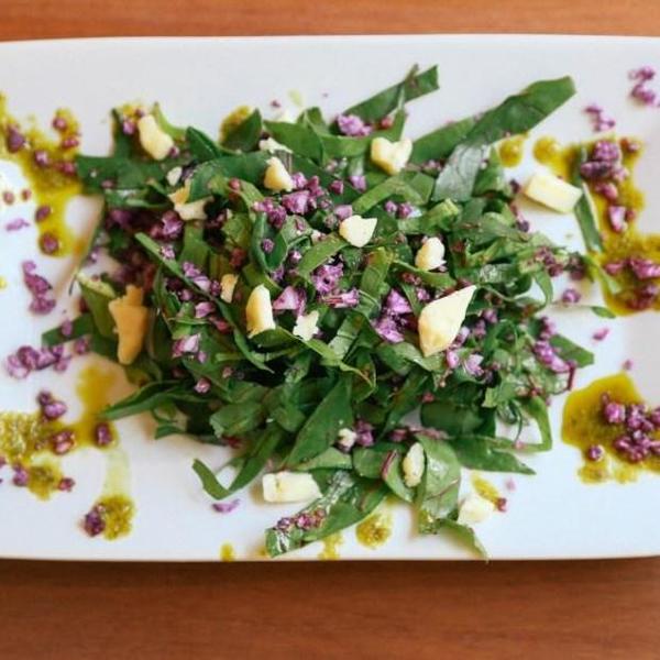 Beet Greens And Purple Cauliflower Salad With Herb Pistou