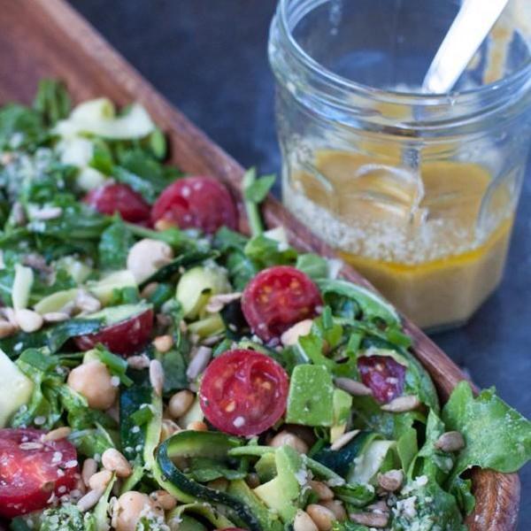 shaved zucchini and arugula salad with pin
