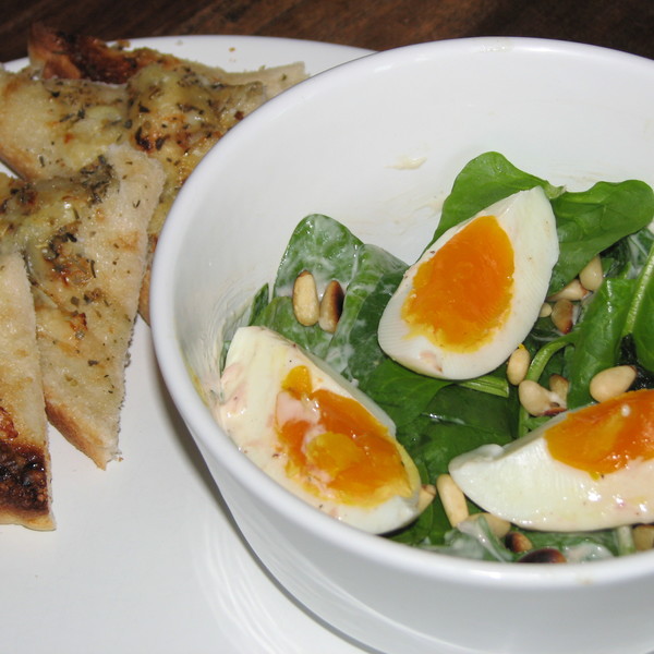 Baby Spinach & Pine Nut Salad with Creamy Bacon Dressing