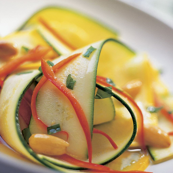 Zucchini ribbon salad with spearmint and almonds