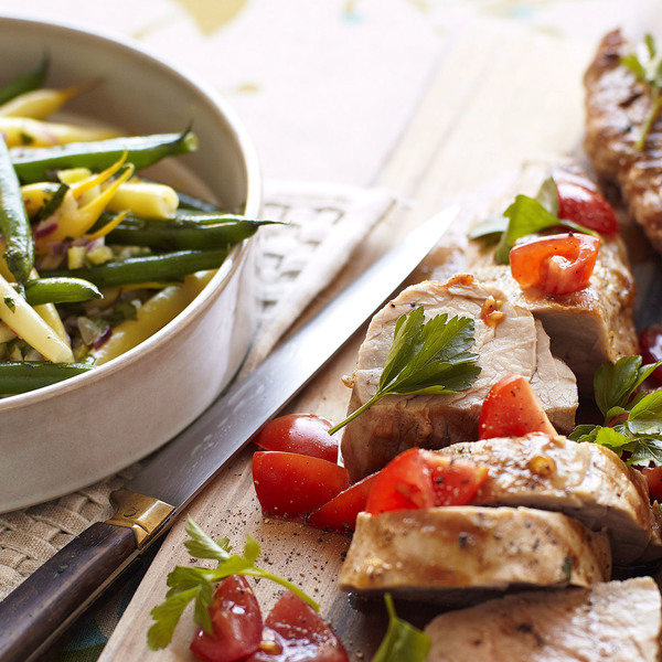 Pork fillet with warm bean salad
