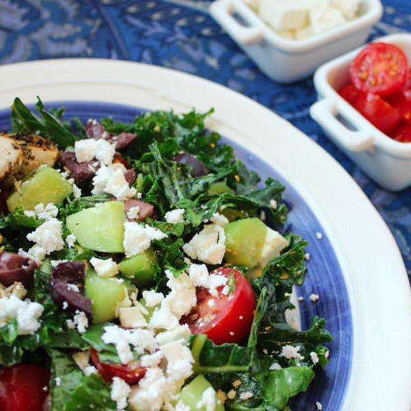 Greek Kale Salad with Seasoned Chicken