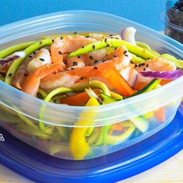 Sesame Tahini Shrimp And Zucchini Linguine Pasta Salad