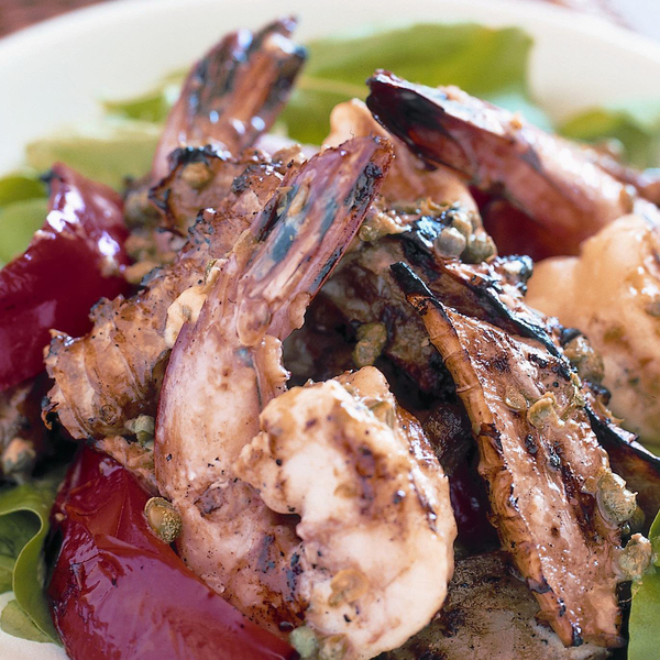 Garlic prawn, capsicum and artichoke salad