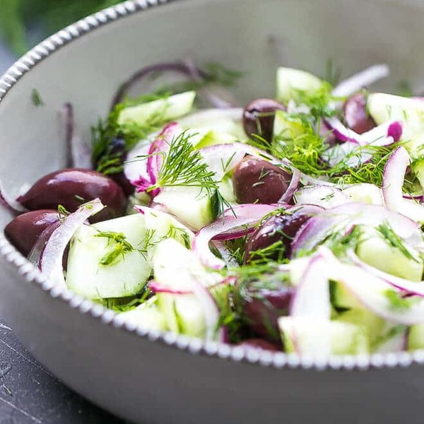 Cucumber And Onion Salad With Apple Cider Vinegar And Olives