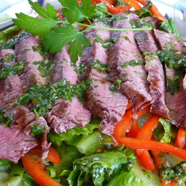 Grilled Flank Steak Salad with Chimichurri Dressing