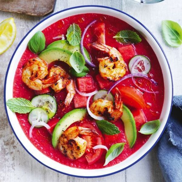Curtis Stone’s prawn salad with watermelon gazpacho