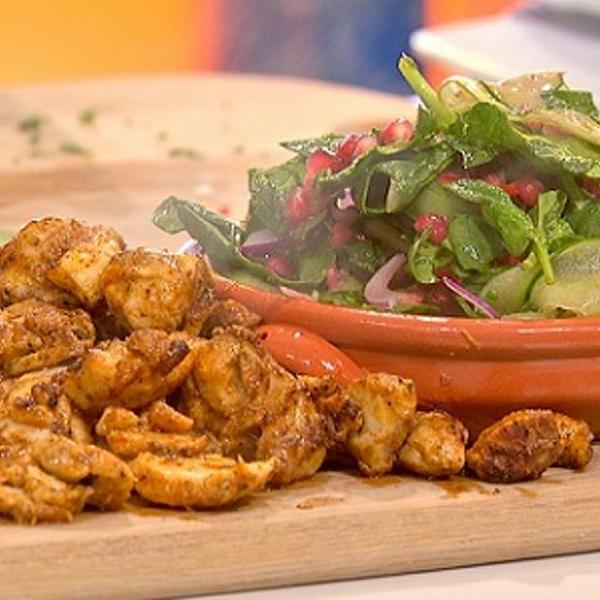 Ginger Spiced Chicken With Cucumber And Pomegranate Salad