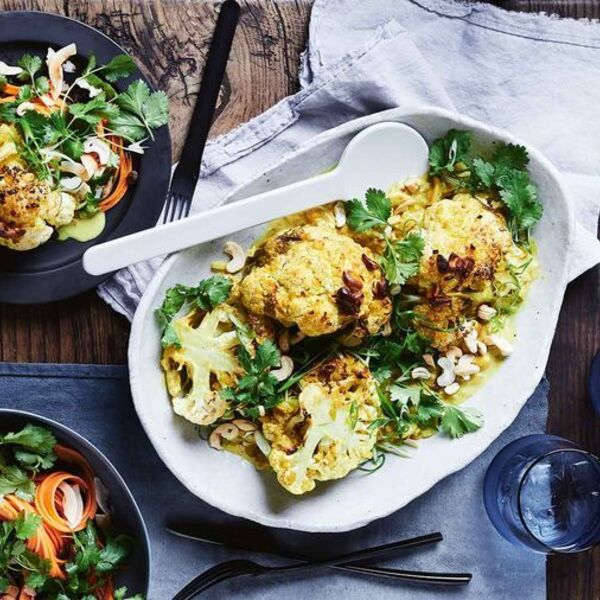 Indian spiced-cauliflower with carrot and coconut salad