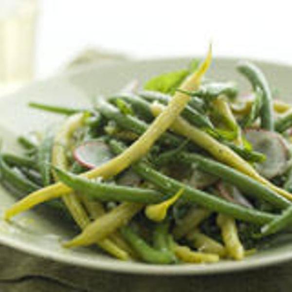 Green And Yellow Bean Salad With Radishes, Onions, Lemon, And Basil