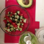Cucumber, Tomato, and Snap Pea Salad with an Avocado and Dill Dressing: