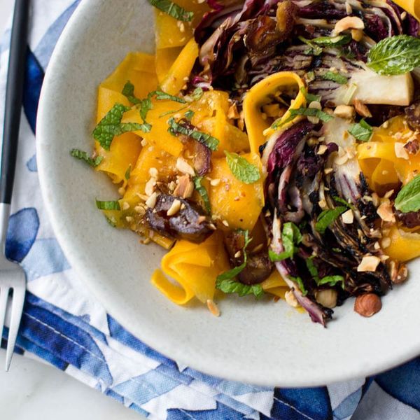 Grilled radicchio butternut salad with dates and hazelnuts