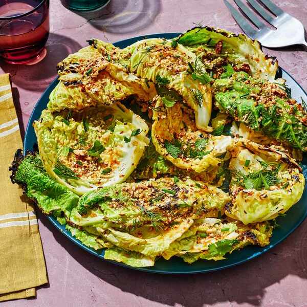 Charred Cabbage Salad with Pecan Dukkah and Chile-Lime Butter