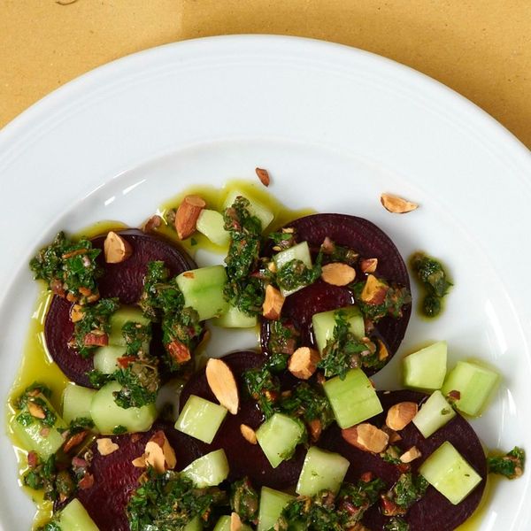 Beet and Cucumber Salad with Toasted Almond Salsa Verde