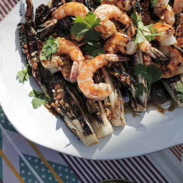 Grilled Radicchio and Shrimp Salad with Honey Balsamic Vinaigrette