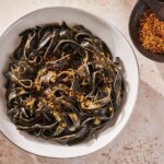 Squid Ink Mafaldine Pasta with Uni Butter