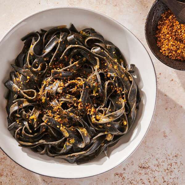 Squid Ink Mafaldine Pasta with Uni Butter