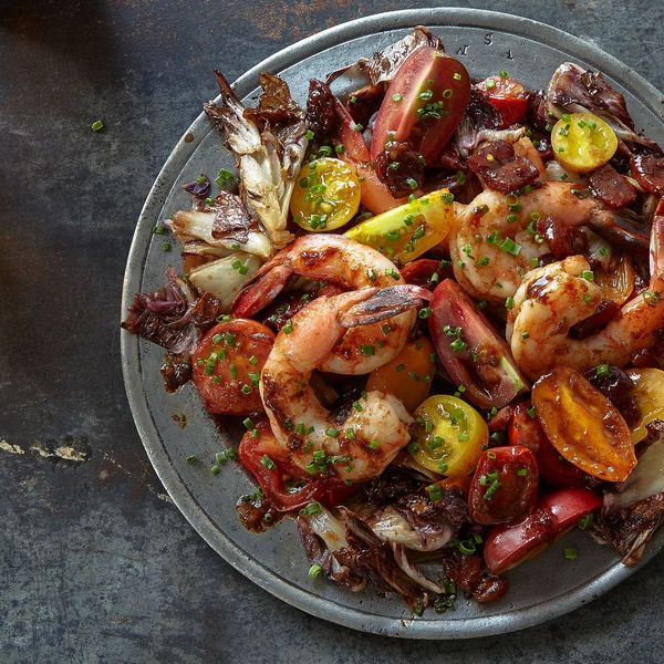 Warm Roasted Radicchio and Shrimp Salad with Warm Bacon Vinaigrette
