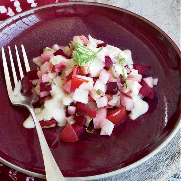 Beet, Fennel and Jicama Salad with Macadamia Nut Dressing
