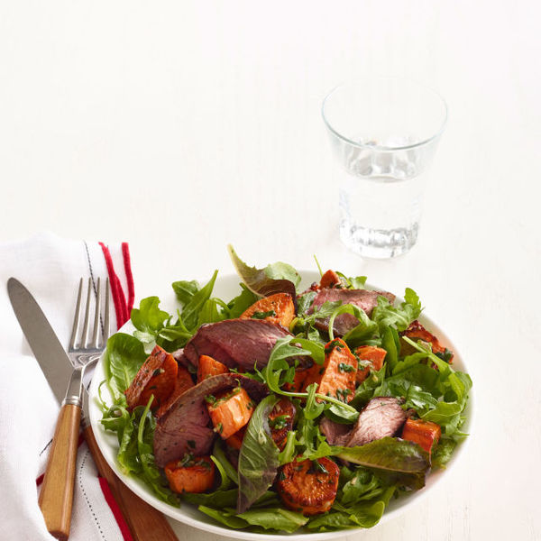 Arugula, Sweet Potato, and Spiced Steak Salad